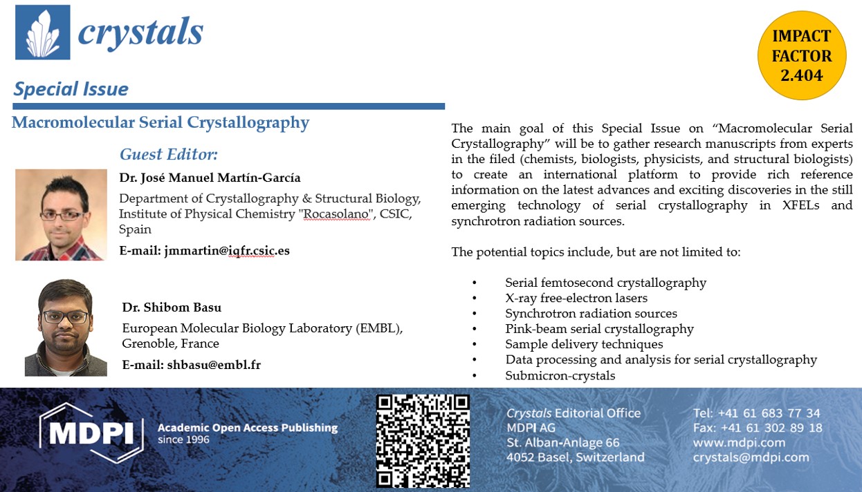 Número especial sobre «Cristalografía en Serie de Macromoléculas» en la revista Crystals.